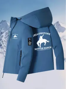 New Spring Fall Couple Windbreaker Jacket Dutton Ranch Print, All-Weather Outdoor Hiking Coat, Unisex Fitted Casual Outerwear