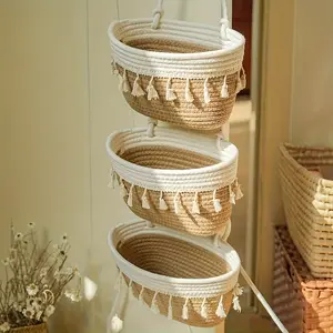 Three-Tier Hanging Basket Storage Bin, Wall-Mounted Organizer for Living Room, Hallway, Bathroom, Home Decor, Space-Saving Solution