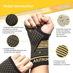 ARITAUM Copper Compression Arthritis Gloves Fingerless for Men & Women Carpal Tunnel Pain Relief Hand Support Wrist Brace for Rheumatoid Tendonitis Swelling Crocheting Typing, Compression Glove, Copper Fiber