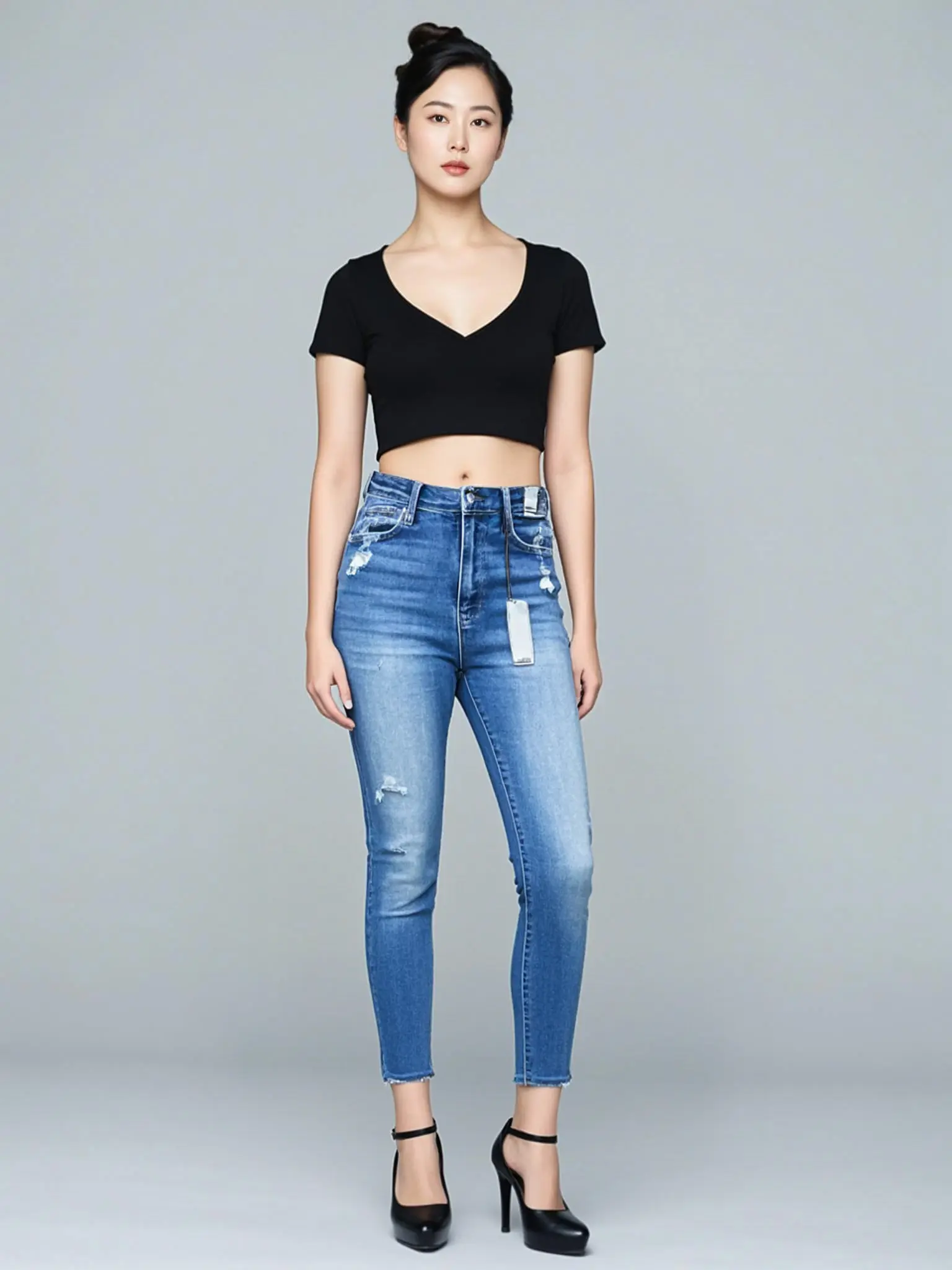 Whitley Judy Blue Rainbow Cropped Straight Leg Jeans