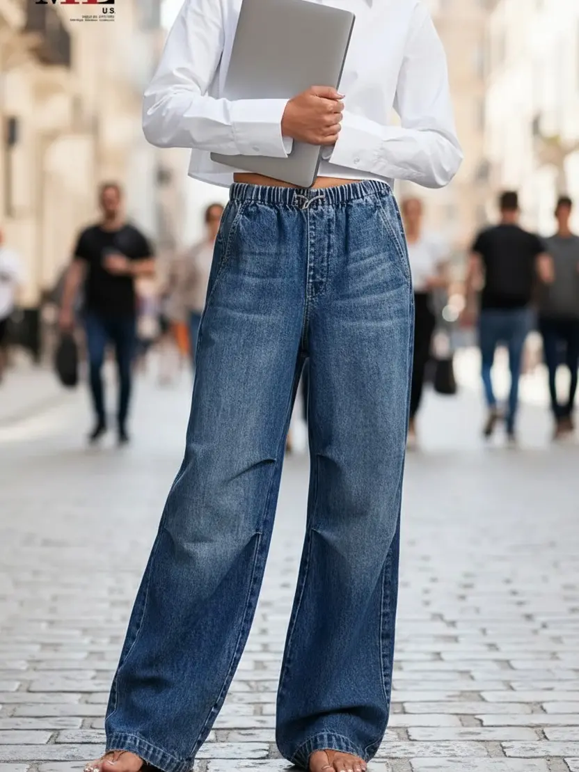 Women's Petite Wide Leg Jean Pants - Casual Fashion Jeans with Relaxed Cut, Easy Move Denim Bottoms for Casual Wardrobes