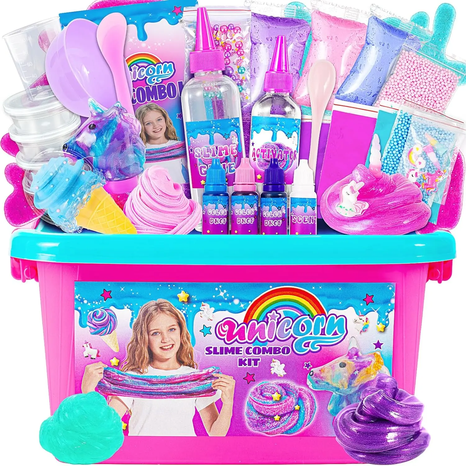 Summer Spring Gift  Mini Unicorn Slime Kit – Glimmer Crunchy, Foam & Galaxy Slime for Girls 6-12, Fun Party Favors for Kids