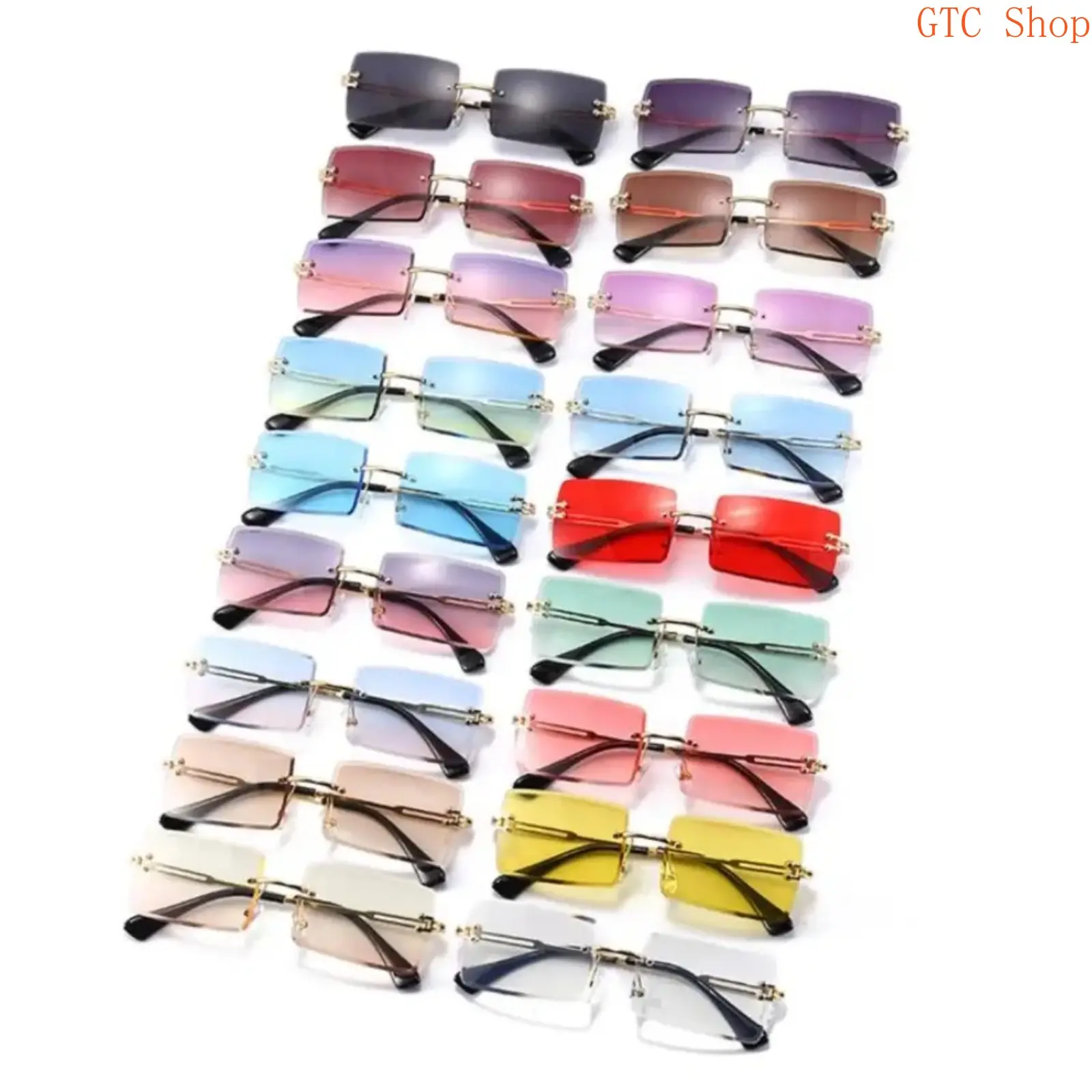 Unisex Vintage Rimless Rectangle Sunglasses - Trendy Frames, Geometric Frame, Semi Rimless Design, UV400 Shield, Gradient Lens, Lightweight Minimal Style for Women, Summer Travel, Outdoor Activities, Semi Rimless Sunglasses