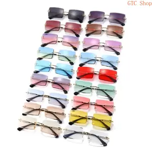 Unisex Vintage Rimless Rectangle Sunglasses - Trendy Gradient Lens UV400 Protection, Lightweight Minimal Stylish Sunglasses for Women, Perfect for Summer Travel & Outdoor Activities