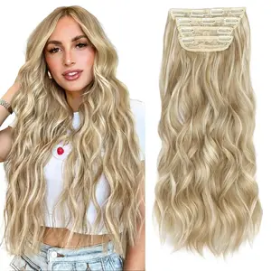 AISI HAIR 20-Inch Long Wavy Synthetic Clip-In Extensions Hair for Women, 4PCS Thick Fiber Double Weft Extensions, Heat Resistant Synthetic Hairpiece - No Tape, No Glue, Safe, Comfortable, Volumizing