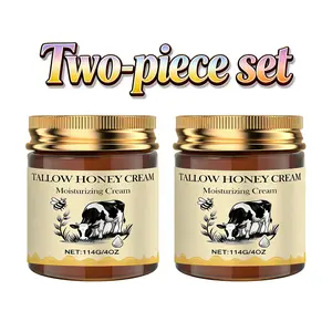 Moxirea Organic Grass-Fed Beef Tallow Balm with Raw Honey Handmade All-Natural Moisturizer for Soft Smooth Skin 2-Piece Set