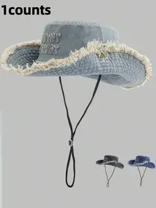 1pc Vintage Washed Frayed Edge Embroidered English Letter Drawstring Adjustable Bucket Hat, Suitable For Couples, Outdoor Sports, Traveling And Daily Use Music Fest Y2KFest Back To School Autumn Winter Gifts Music Fest