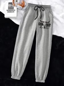 Women's Letter Print Drawstring Waist Sweatpants, Casual Pocket Jogger Pants for Daily Wear, Ladies Bottoms for All Seasons, Casual Sports Trousers