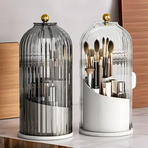 Elegant Toothbrush Holder with Transparent Lid 360° Rotating Clear Organizer for Bathroom Vanity & Desktop Countertop Storage