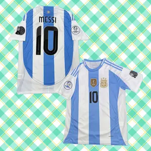Classic 2024 Home Blue and White Stripes No. 10 Lionel Messi Premium Short-Sleeve Retro Soccer Jersey (Fan Edition)