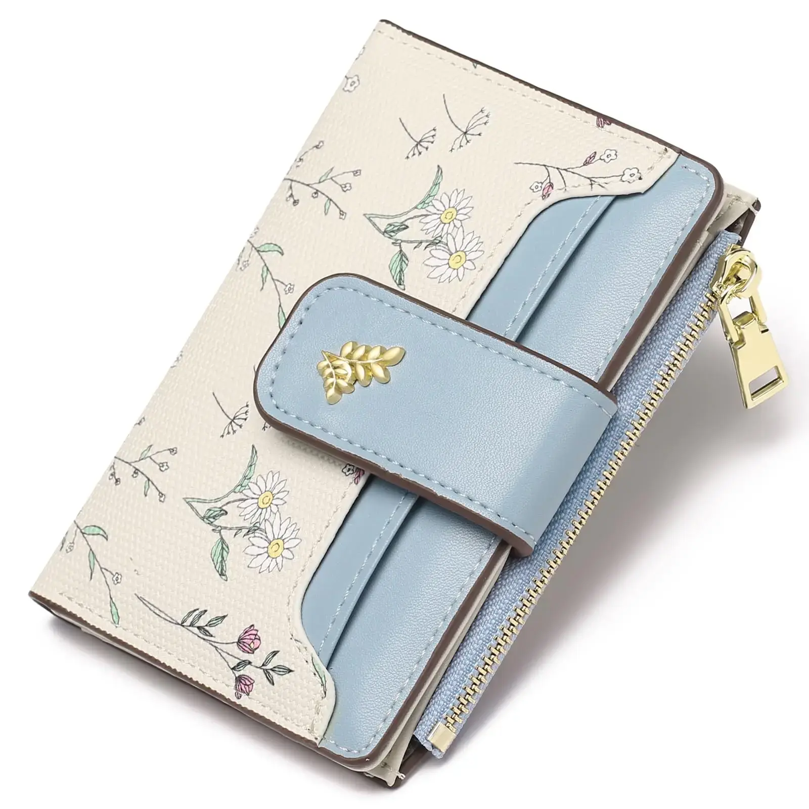 VTLASK Women's RFID Blocking Floral Print PU Leather Long Clutch Wallet - Large Card Holder with Zip Coin Pocket, Casual Basic Accessory, Polyurethane, Zip Closure, Anti-Theft, Wallets for Women, Long Wallet