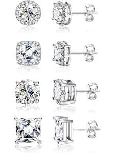 Stud Earrings for Women Men - Earrings for Sensitive Ears - 6/8/10mm Cubic Zirconia Earrings Studs-18K Gold Plated Simulated Diamond CZ Halo Earrings 2/4Pairs Earrings Jewelry