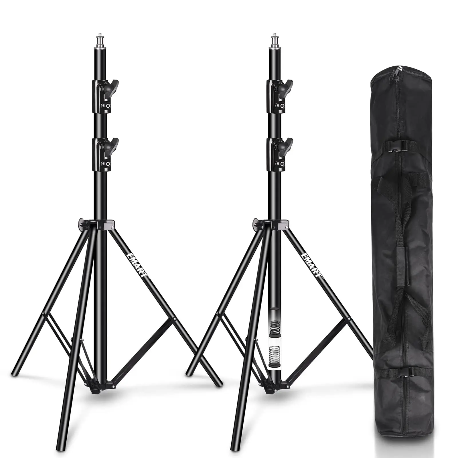 EMART Flash-2Pack 8.5ft Heavy Duty Light Stand with Spring Cushioned for Photography ,Aluminum Alloy Construction Photo Video Studio Tripod with Carrying Bag for Lighting, Parabolic Softbox Camera Device