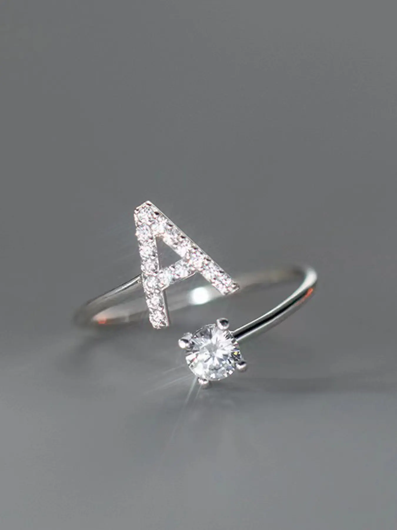 Creative Letter & Artificial Zircon Decor Cuff Engagement Ring for Her, Unique Rings, Adjustable Open Promise Wedding Ring, Fall Fashion Jewelry Accessories As Gift for Women & Girls, Alphabet Design Ring, Adjustable Initial Rings, Stainless Steel Ring