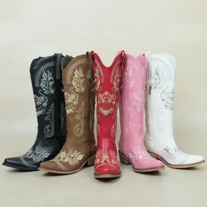 Fashion Cowboy Boots for Women - Wide Calf Sparkly Cowgirl Boots, Comfort Women's Knee High Rhinestone Boots, Glitter Sparkle Country Boots with Classic Embroidery, Pointed Toe Pull On Zipper for Festival Concert Outfits