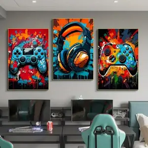 3pcs Colorful Game Controller Canvas Posters Graffiti Gaming Wall Art Game Poster Wall Art for Living Room Bedroom Decorative Art Wall Decoration