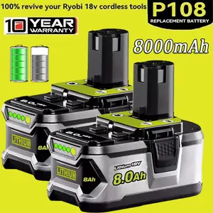 high quality  2X 8.0Ah Lithium-ion Battery For RYOBI P108 18V One Plus High Capacity 18V