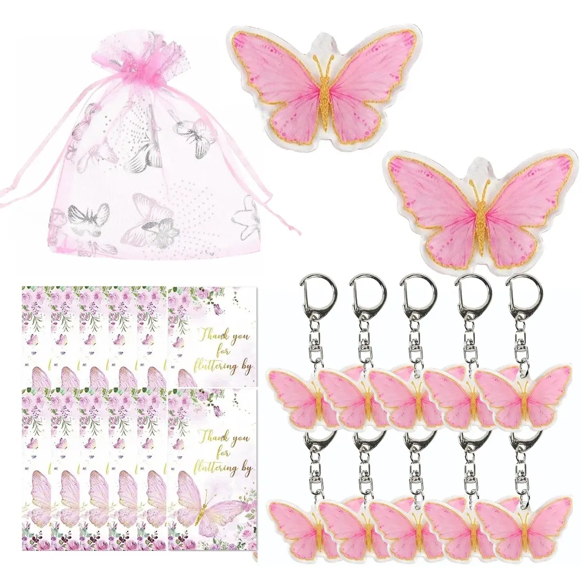 36pcs/12set Acrylic Butterfly Keychain Gift Set, 12pcs Butterfly Keychains, Butterfly Theme Bags, Thank You Tags, Party Favors, Gift Ready, Butterfly Design, Keychain Charm, Keychain for Purse, Cute Keychain