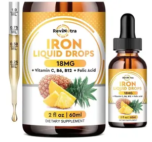 Liquid Iron Supplement for Women, Men & Kids, Liquid Iron Drops with Folate, Vitamin C, B6, B12 for Anemia, Red Blood Cell, Energy Support, Pineapple Flavor, 2 Fl Oz