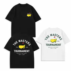Creative and versatile, "THE MASTERS" golf pattern, golf shirt, unisex T-shirt, 230g washed cotton high-quality printed T-shirt, suitable for street retro and outdoor sports casual wear, Y2K style clothing, men's sports T-shirt