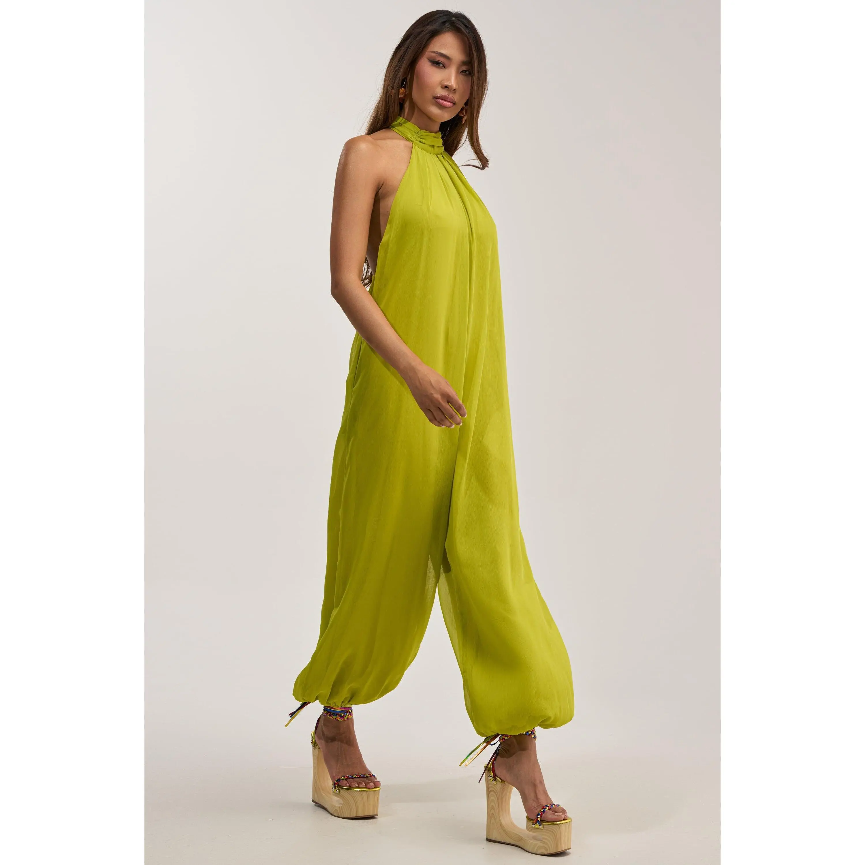 PLUS ONE CHIFFON JUMPSUIT IN CHARTRUESE