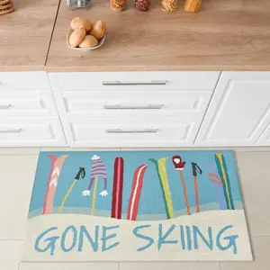 Lush Decor FRONTPORCH Indoor/Outdoor Hand Tufted Durable Area Rug - Contemporary Whimsical Sports Decorative  (Gone Skiing)