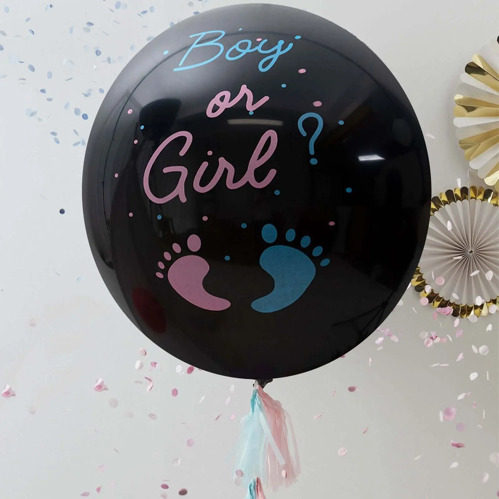 24 in Gender Reveal Latex Balloons, Blue Confetti-Filled with Boy/Girl Print, 0.35 oz for Wedding, Birthday & Balloon Decor (Fits Doors, Windows)
