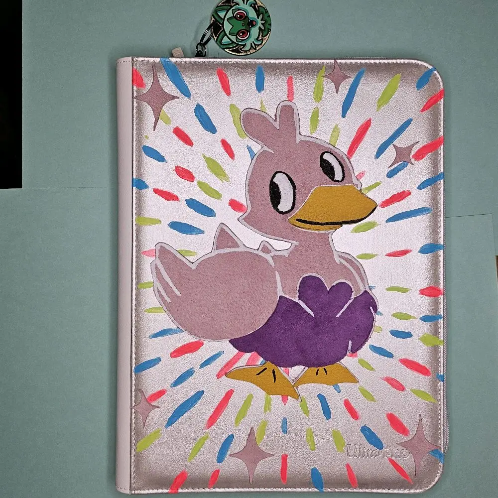Hand-painted Customized Leather Ducklett Pokémon 9-card Zipper Binder