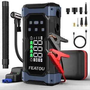 FEATOU 9000A All Gas 12L Diesel Portable Jump Starter with Air Compressor Tire Inflator 12V Jumper Box for Car 9 in 1 Power Pack 74Wh Smart Clamp LCD Display