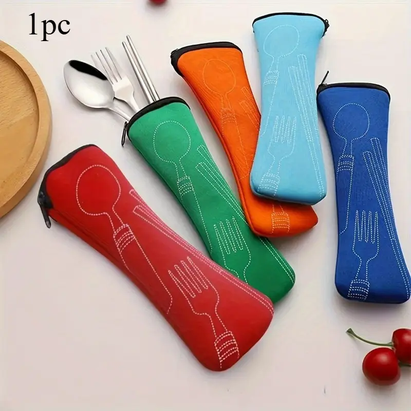 Portable Zippered Stainless Steel Cutlery Storage Bag - Home Kitchen Supplies for Teenagers, Camping, Picnics, 1Pc