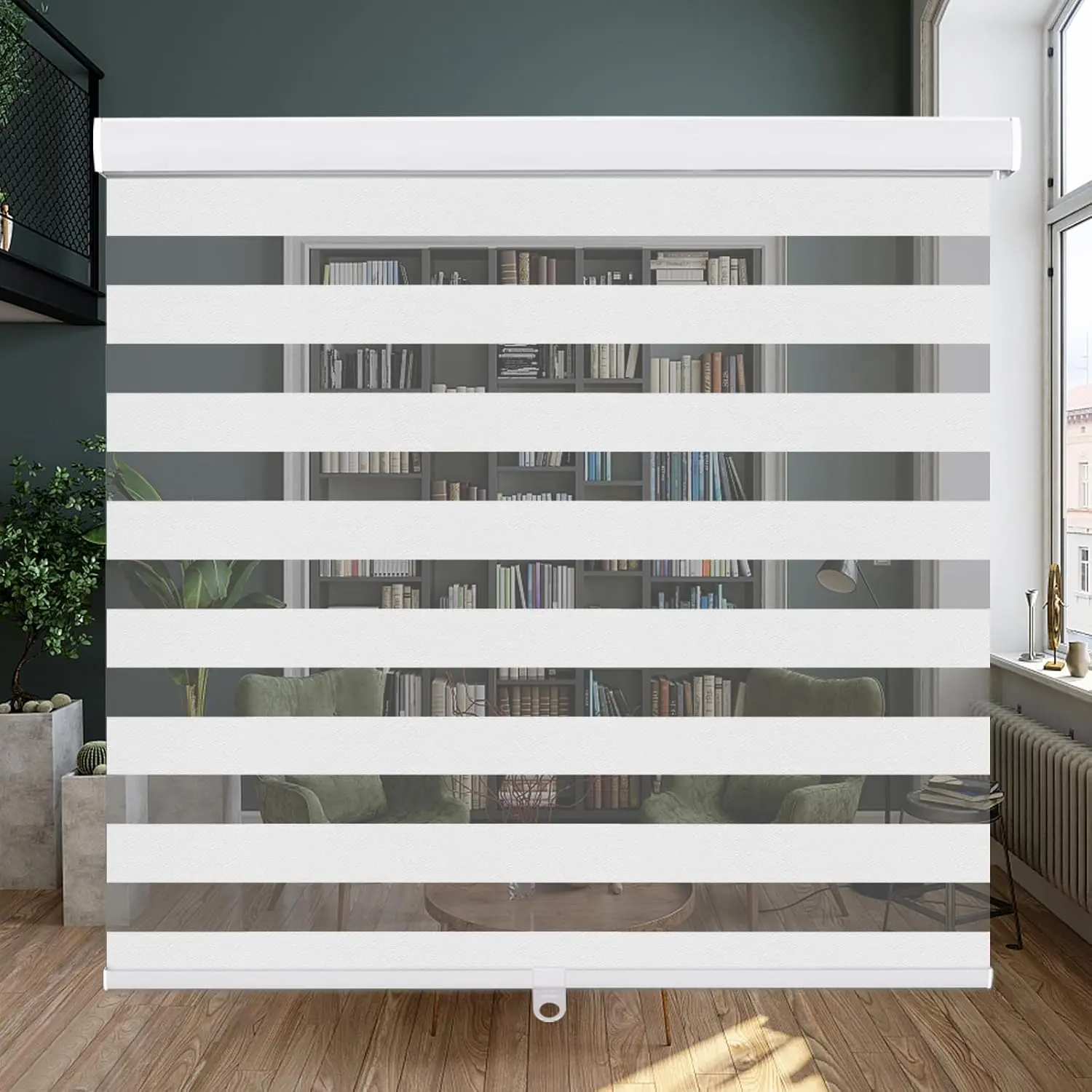 LUCKUP Cord-Free Zebra Shades with Valance, Polyester Dual-Layered Interwoven Fabrics, Privacy Focus Day-and-Night Blinds, Stop-Anywhere Bar, 72" Tall Coverage