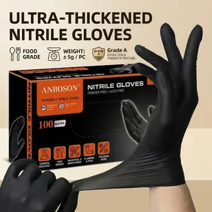 Disposable Black Nitrile Gloves with Box - Thick, Comfortable, Waterproof, Durable, High Elasticity, Oil-Resistant for Sports & Outdoor Use, Kitchen Catering, Dishwashing