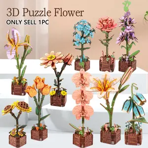 Wooden Building Block Flower Puzzle 3D Model, Handmade DIY Craft Kit, Perfect Valentine's Day Gift, 520 Special Edition