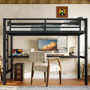 [Bellemave]Metal Twin /Full/QueenSize Loft Bed with Power Outlet and LED Lighted, Space-Saving, Noise Reduced, Black