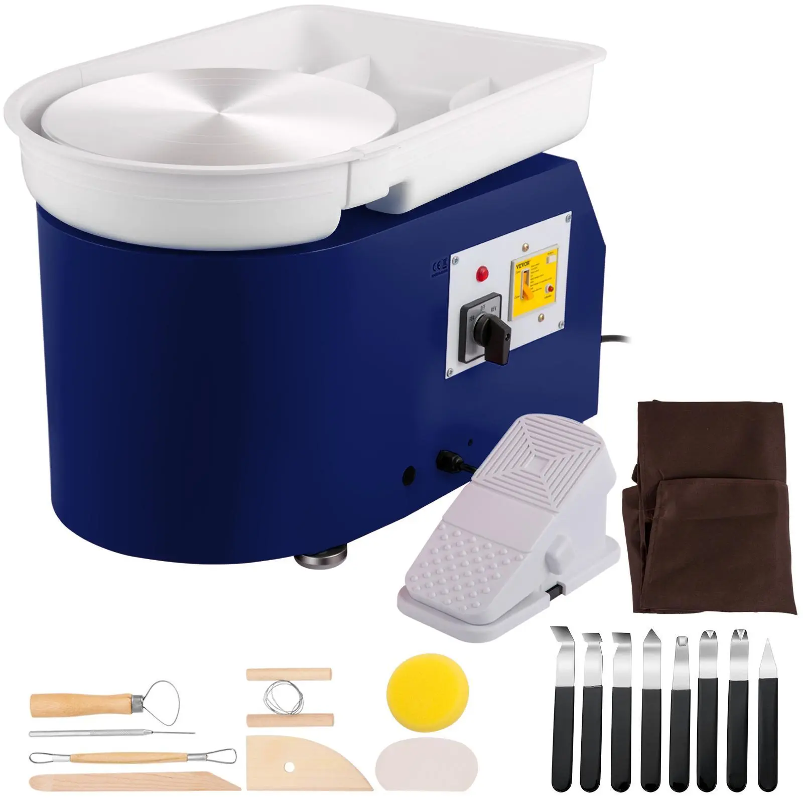 【Summerfinds】VEVOR Pottery Wheel 28cm Pottery Forming Machine with Detachable Basin Foot Pedal Control 350W Art Craft DIY Clay Tool for Art Craft Work and Home DIY Blue,  18 Piece