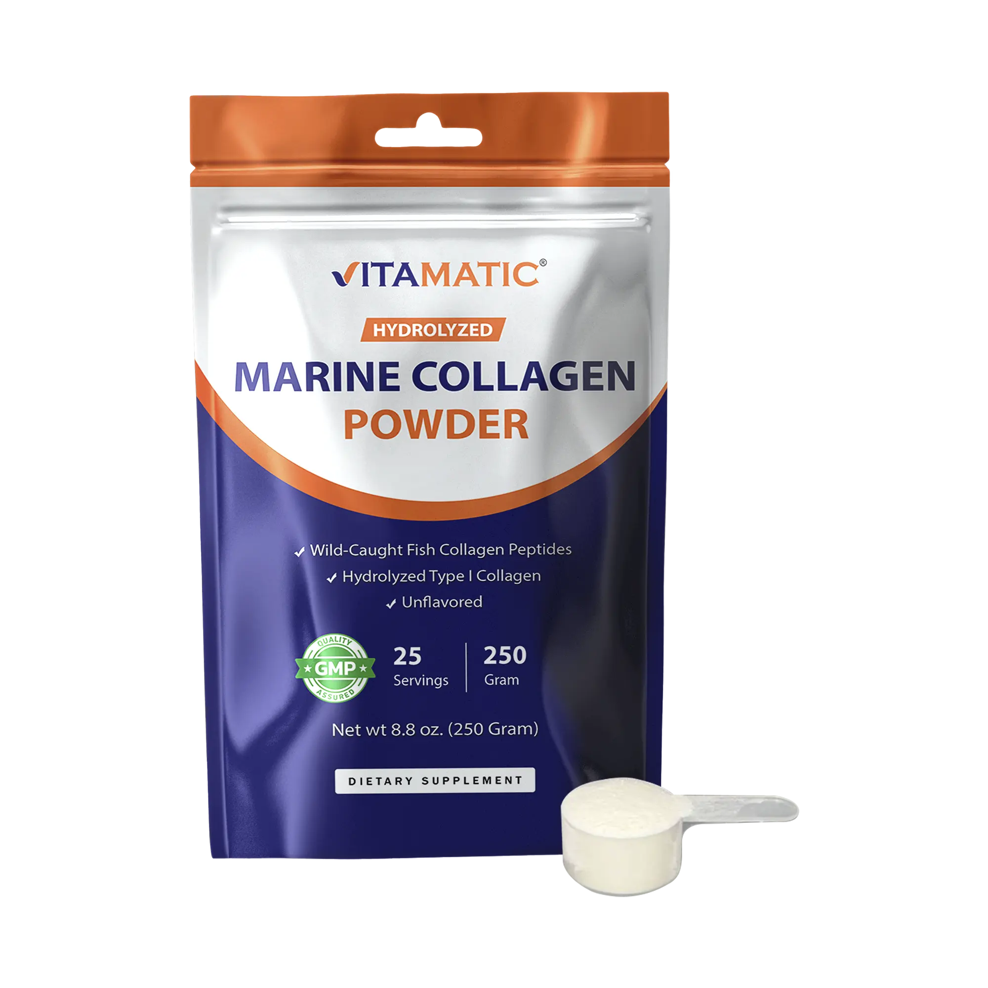 Vitamatic Hydrolyzed Marine Collagen Powder 250g (8.8 oz) – Wild-Caught Fish Collagen Peptides – Type I Collagen – Unflavored Protein Powder – 10g per Serving Biotin Gummies