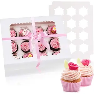 6 Pack Cupcake Boxes Hold 12 Standard Cupcakes, Food Grade Cupcake Holders Bakery Carrier Boxes with Windows and Inserts for Cupcakes, Muffins and Pastries