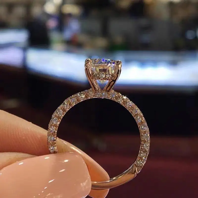 Advanced sparkling round princess engagement ring ,moissanite ring silver plated with18K gold  fashionable women's,  lady romantic holiday gift，J206 Emerald Cut Diamond Ring