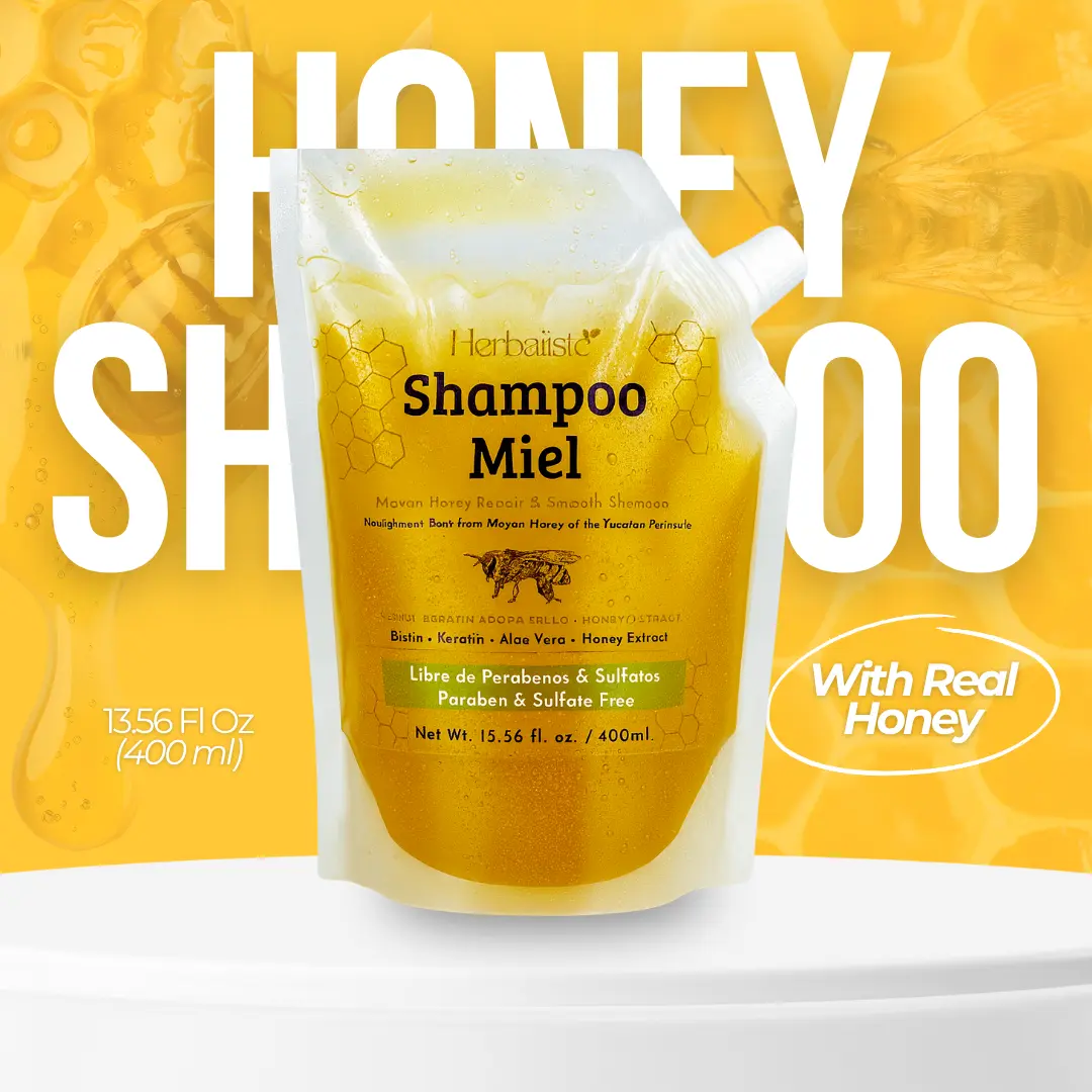 Viral Mayan Honey Haircare Cleanser Shampoo (400ml/13.5 fl oz) - Real Honey Extract, Strengthens Hair, Restores, Boosts Natural Shine, Frizz Control, Voluminous Hair - Handcrafted in Mexico, Anti Hair Fall Shampoo