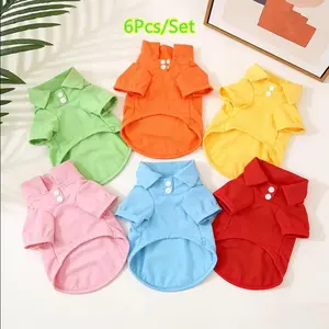 6-Pack Dog Cat Polo Shirts, Summer Pure Color Collared T-Shirts, Small Pets Fashion Apparel, Comfortable Pet Clothing for Dogs & Cats