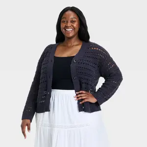 Women's Openwork Cardigan Sweater - Universal Thread Navy Blue 2X