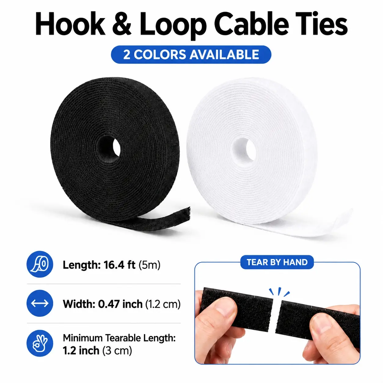 Hook and Loop Cable Strap, Reusable Cable Ties for Cable Management, Adjustable Wire Organizer Tape, Self Fastening Cable Wrap for USB Cables, Chargers, Power Cords, Desk Setup, Home Office and Workspace Organization,#TikTokBackToSchool