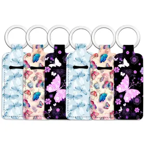 6 pcs Butterfly Lip Balm Holder Keychain Set - Trendy Cute Keychain, Keyrings for Keys, Portable, Elastic, Compact Design for Men and Women - Great for Home, Travel, Outdoor Use, Also Makes a Cute Gift