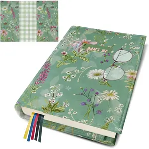 Adjustable Washable Soft Canvas Book Cover Protector with Bookmark, Double Side Floral Print Dust Jacket for Hardcover Paperback Novel, Great Gift for Book Lovers