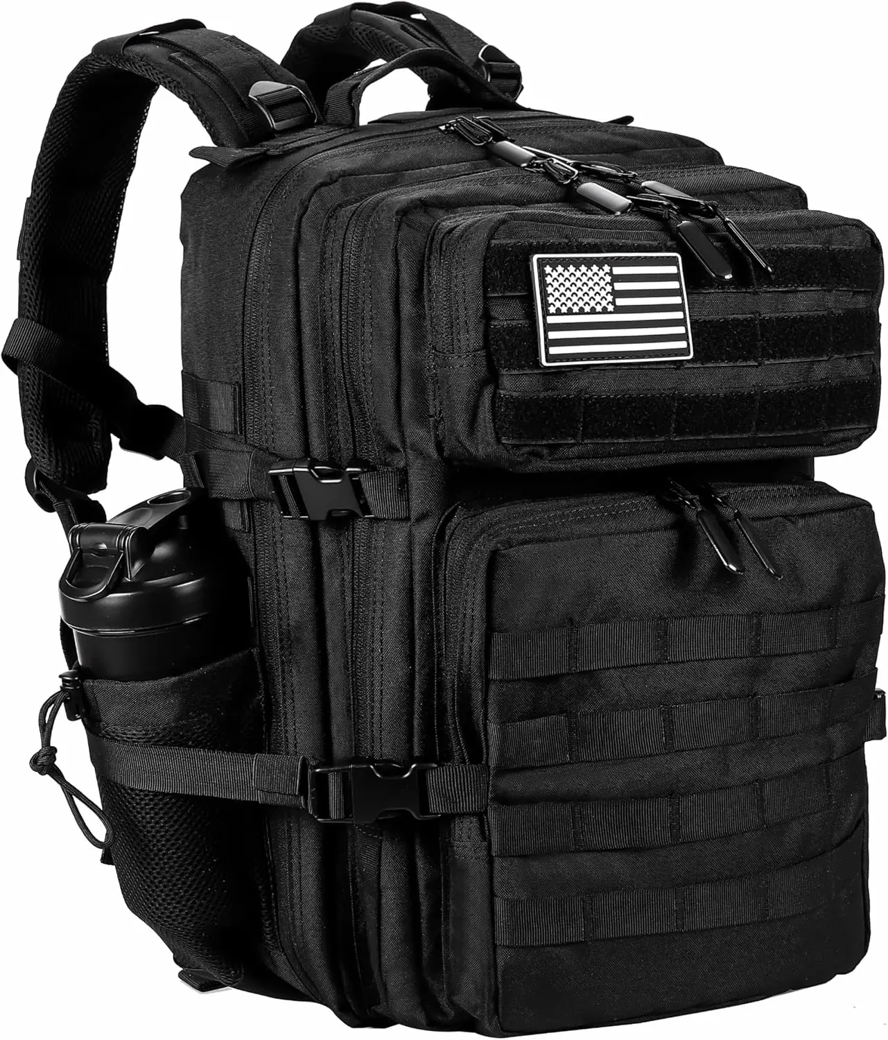 LHI 45L High-Capacity Military Tactical Backpack for Adults - Men's Shoulder Bag with Adjustable Strap, Large Molle System, Storage Pockets, Built-in Organizer, Sporty Look 3-Day Assault Bag (Black)