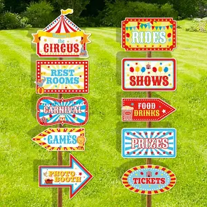 Carnival Party Direction Signs, 10pcs/set Circus Welcome Signs, Outdoor Party Decoration Accessories, Home Decor for Birthday Showman Themes Party, Ornaments