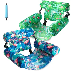 Inflatable Pool Floats Chairs Adult, 2 Pack Fabric Pool Chair Floats Adult, Pool Floats Seat for Pool Party Summer Water Fun (Green & Flamingo)