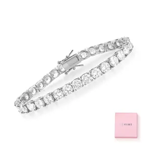GMESME 5MM Round Cut 4 Prongs 5A+ Cubic Zirconia Waterproof Tennis Bracelet for Men Woman Classic Couple Barcelets Anniversary Birthday Engagement Gift High Quality Unisex Hiphop Style  62202