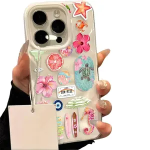 Foldable Textured Soft Phone Case for iPhone 17 16 15 14 13 12 11 Pro Max 14/15 Plus Ocean Flower Seahorse Turtle Print DG Meteorite Pattern White Blue Pink Yellow Protective Cover