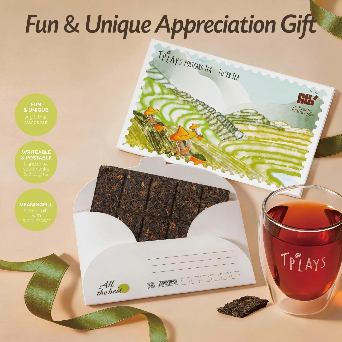 Nature-Inspired Pressed Tea Postcard Gift Set with Tea Inside, Customizable Message Space, Ideal for Graduation & New Job Gift Giving